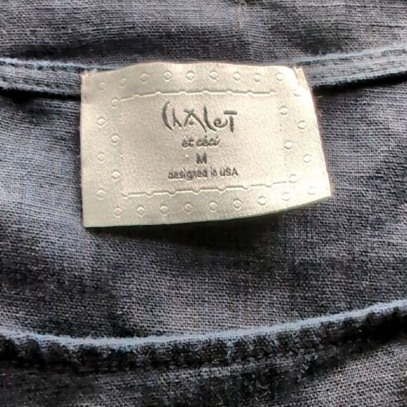 Chalet Et Ceci Black 💯 Linen Top W Pocket Large - Picture 2 of 9